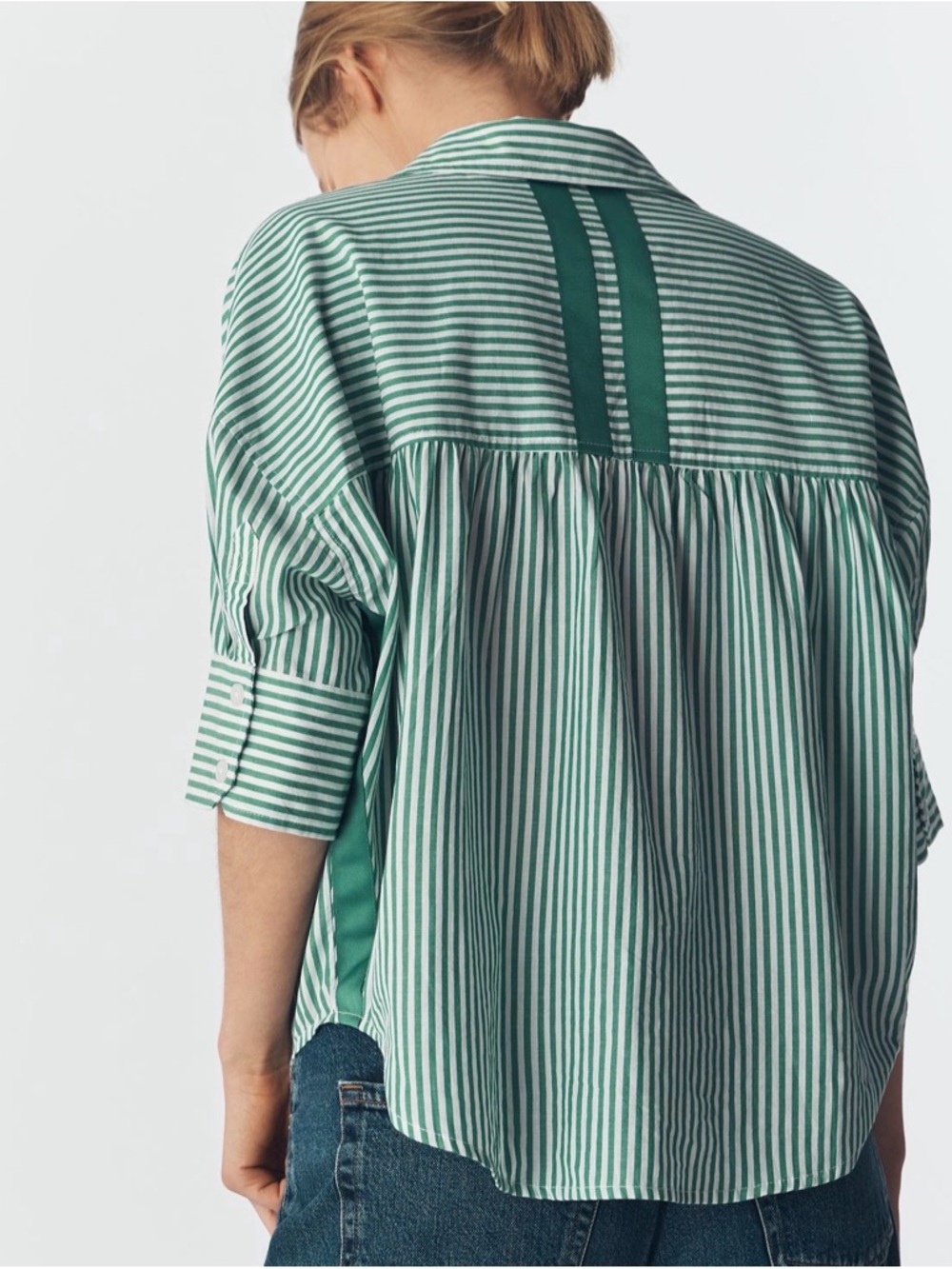 NWT Anthropologie Maeve Mabel Boxy Oxford Green Stripe Embroidered Button SZ XS - Picture 4 of 12